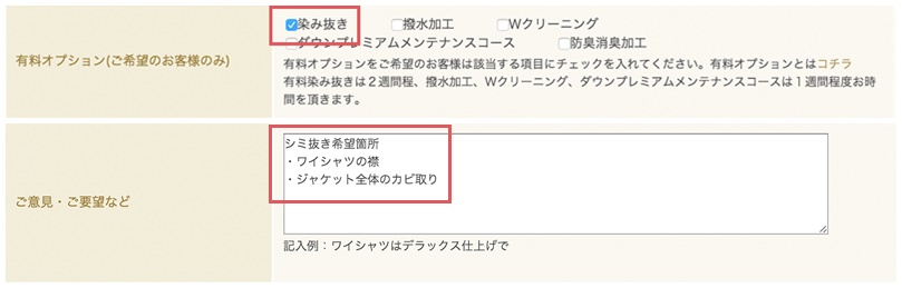 クリコム 有料オプション 申し込み方法 染み抜き