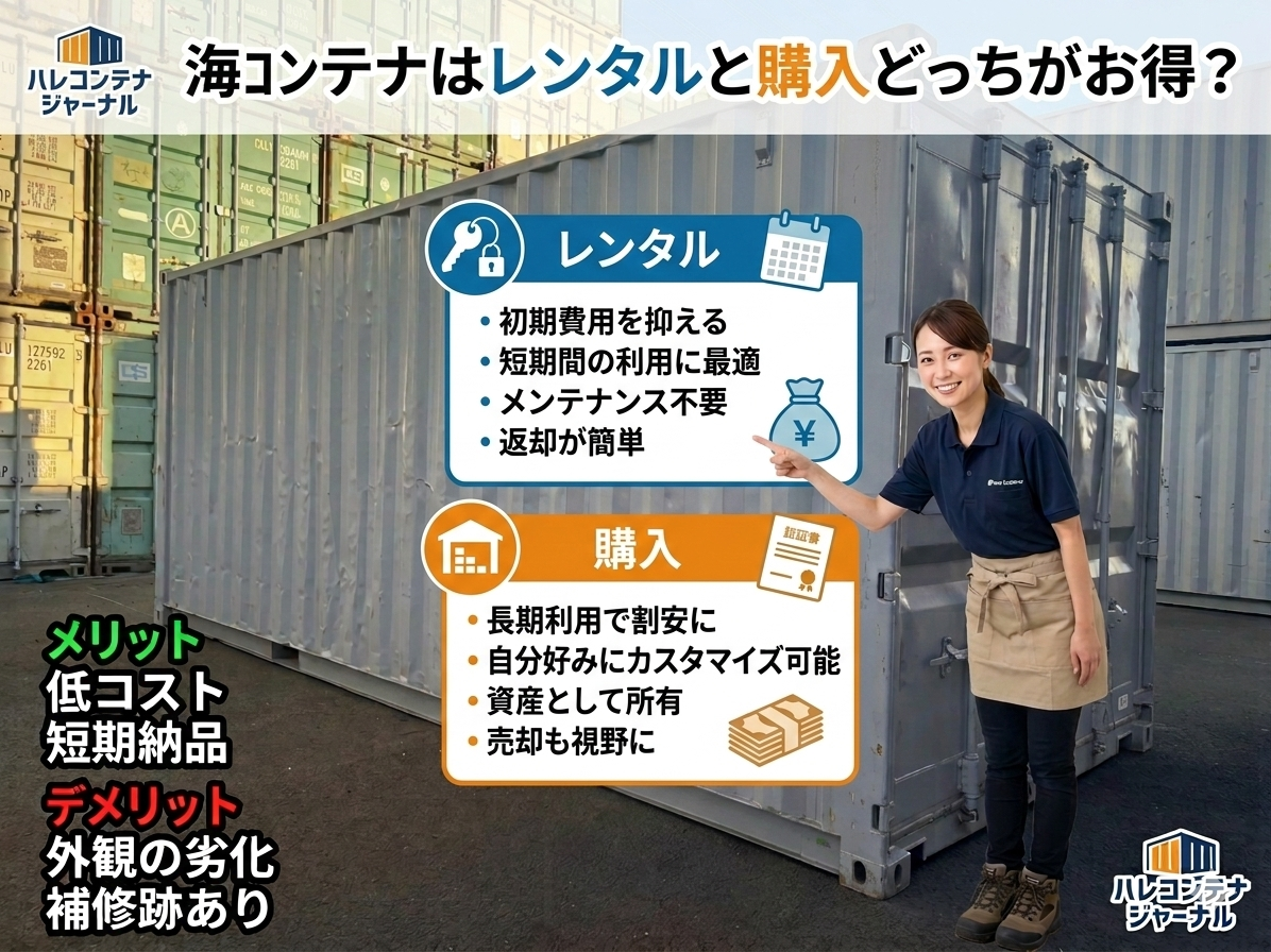 コンテナはレンタルと購入どっちがお得?費用シミュレーションで徹底比較 | ハレコンテナジャーナル