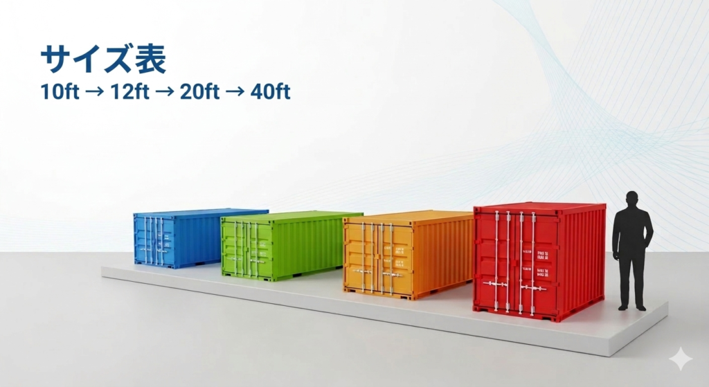 コンテナサイズ一覧｜10ft・12ft・20ft・40ftの寸法・重量・用途を徹底比較【2026年版】
