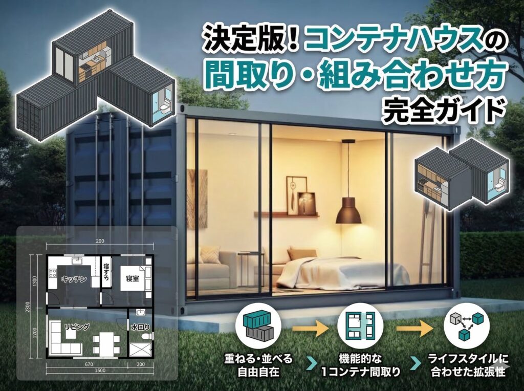 コンテナハウスの間取りガイド用のアイキャッチ画像。