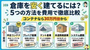 倉庫を安く建てるには？5つの方法を費用で徹底比較｜コンテナなら30万円台から