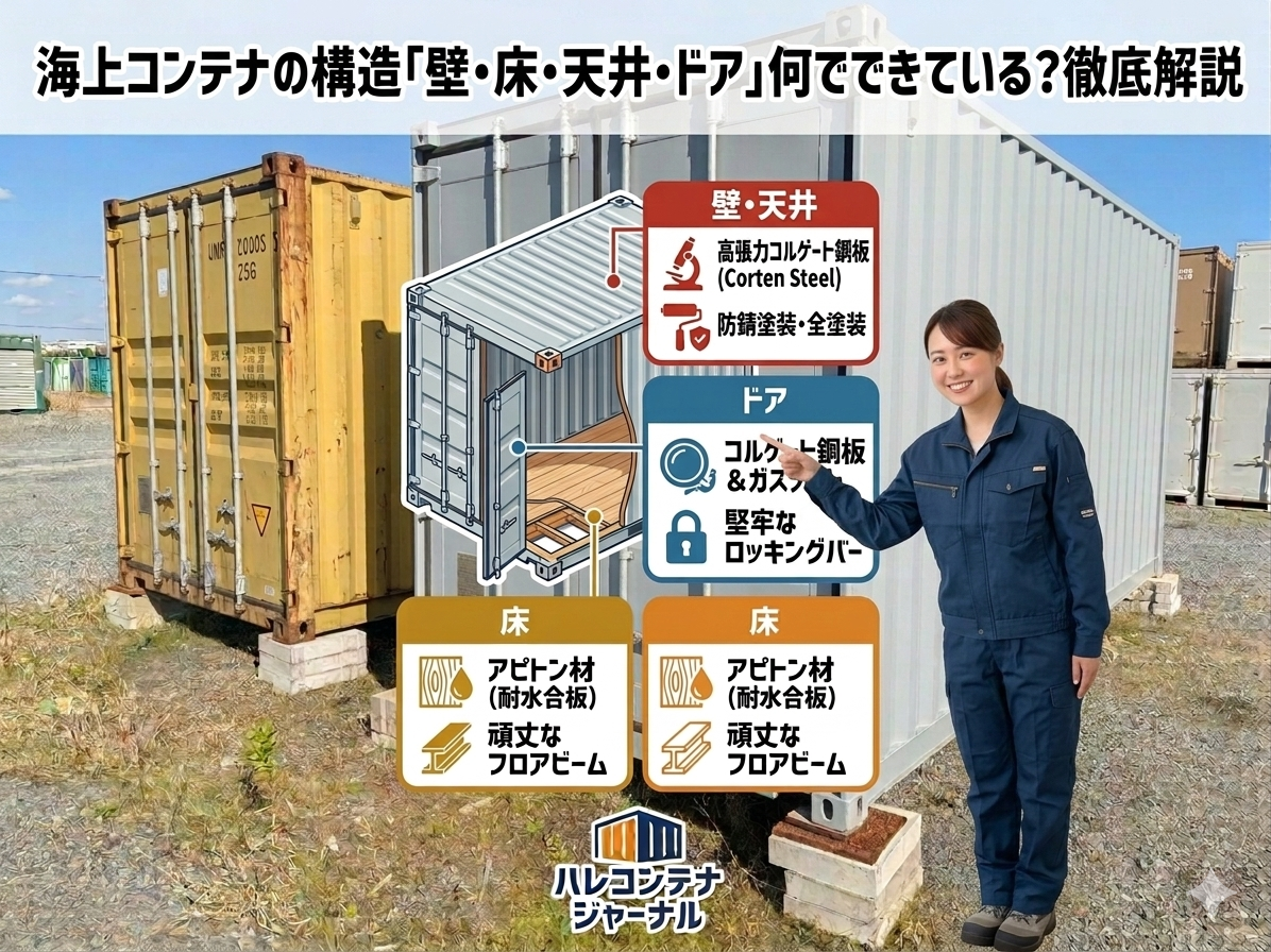 海上コンテナの構造を徹底解説｜壁・床・天井・ドアは何でできている？